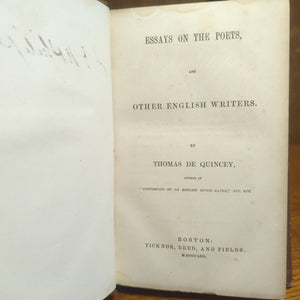 Essays On The Poets Other English Writers Thomas De Quincy Antique Book 1853