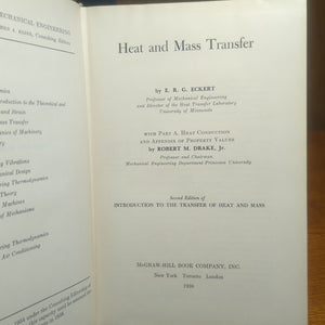 Introduction to the Transfer of Heat and Mass by E. R. G Eckert Vintage Textbook