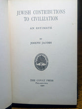 Load image into Gallery viewer, Vintage Jewish Contributions To Civilization Old Judaism Book Joseph Jacobs 1920
