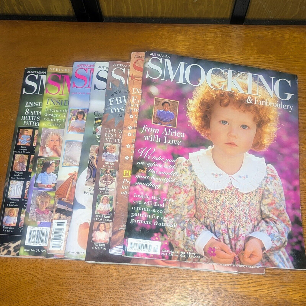 Australian Smocking Embroidery Magazine Patterns Lot Issue 39 41 42 43 44 45 46