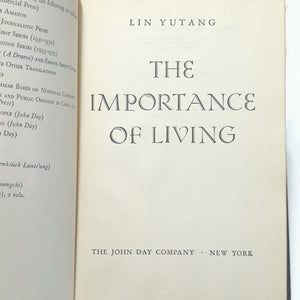 The Importance Of Living By Lin Yutang 1937 Vintage Hardcover John Day w DJ Book