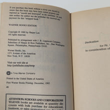 Load image into Gallery viewer, To Kill A Mockingbird By Harper Lee Vintage Paperback Book Warner Brothers 1982
