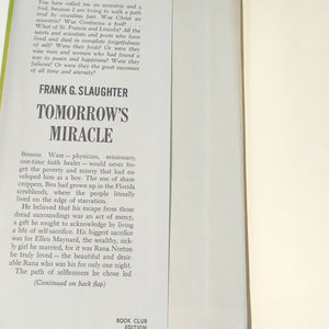 Tomorrow's Miracle By Frank G. Slaughter Vintage Christian Missionary Novel Book