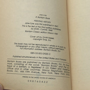 Jane Eyre By Charlotte Bronte Vintage Paperback 80s Bantam Classic Novel Book