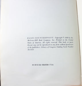 Basic Counterpoint by Harold F. AtKisson Vintage Music Textbook 1956 McGraw-Hill