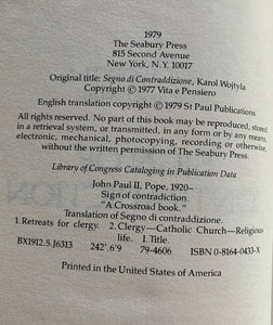 A Sign of Contradiction by Karol Wojtyla Pope John Paul II 1st Edition Book