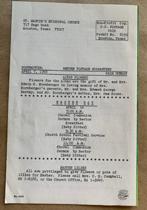 Christian Art Vintage Palm Sunday Church Bulletin St Martins Episcopal Church TX