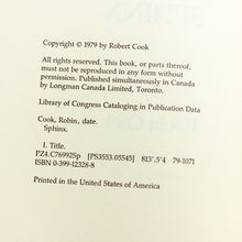 Load image into Gallery viewer, Sphinx by Robin Cook Vintage Hardcover First 1st Edition Novel Book 1979 DJ
