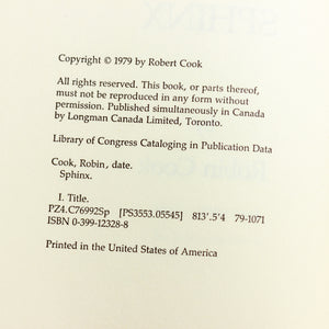 Sphinx by Robin Cook Vintage Hardcover First 1st Edition Novel Book 1979 DJ